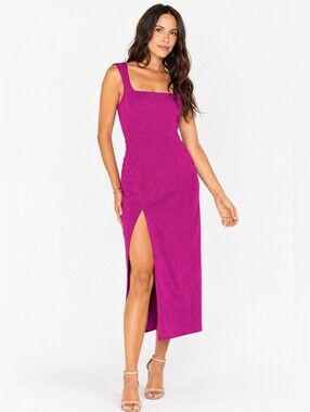 Show Me Your MuMu Eden Wedding Guest Bridesmaid Midi Dress In Fuchsia